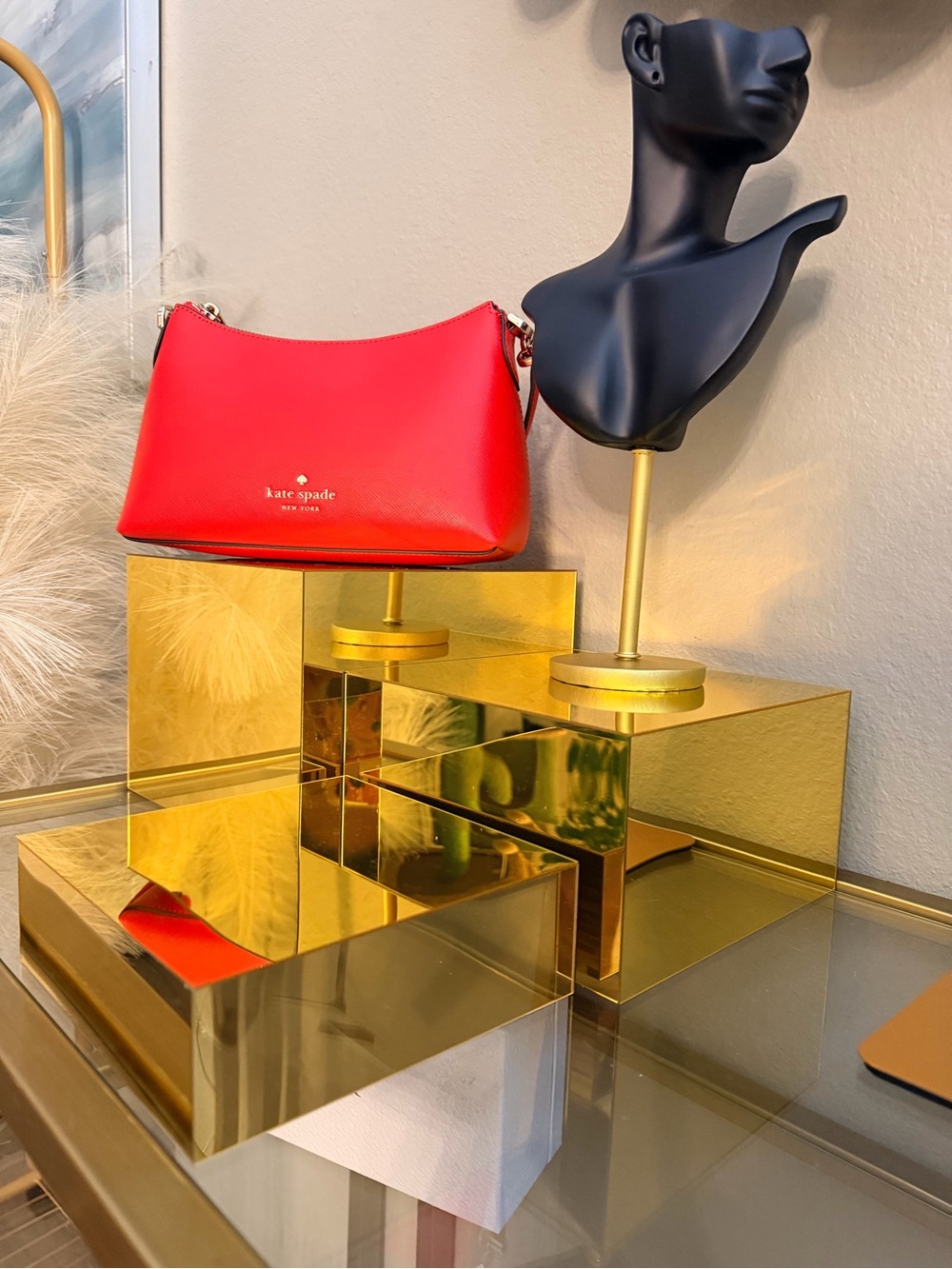 🌹 Kate spade red leather shoulder pouch with gold-tone accents